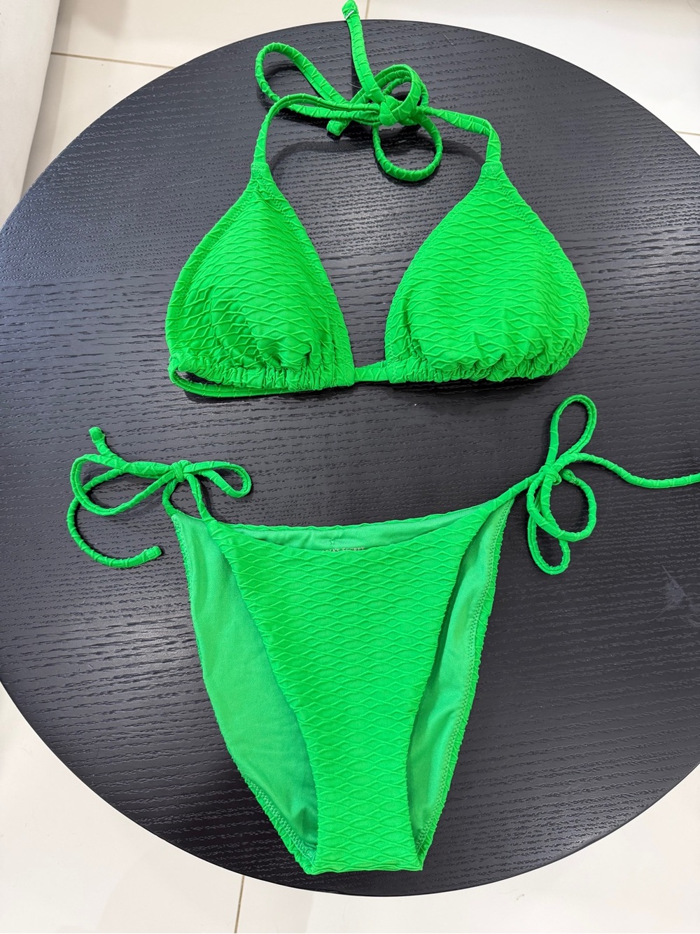 Victoria's Secret Bright Green Textured Bikini Set Medium Top & Small Bottom